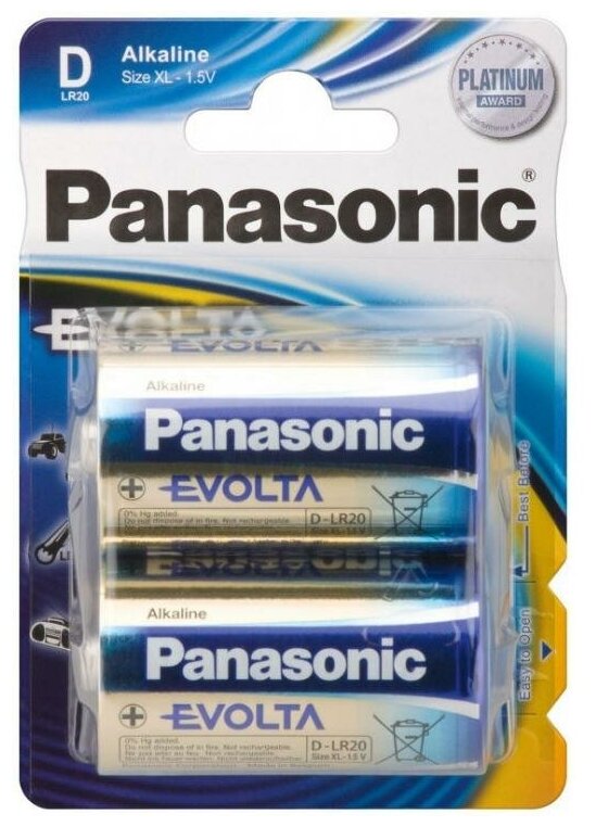 Батарейки Panasonic Evolta D Bli Alkaline, 2 шт. (LR20EGE/2BP) - фото №2