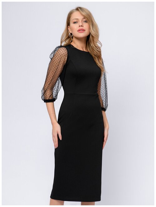 Платье 1001dress, полуприлегающее, миди, размер 50, черный