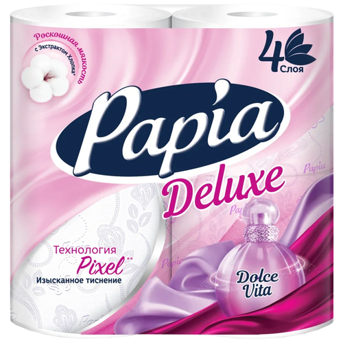 Купить PAPIA DELUXE Туалетная бумага Арома Дольче Вита 4 слоя 8 рулонов, белый, первичная целлюлоза, Туалетная бумага и полотенца