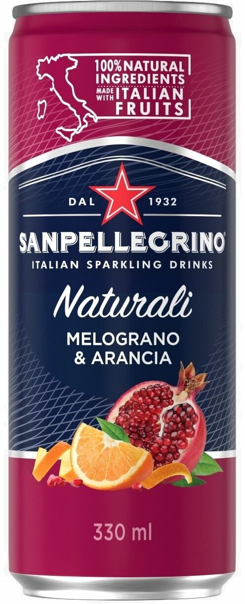 Лимонад San Pellegrino Сан Пеллегрино" Гранат и апельсин, в жестяной банке, 330 мл