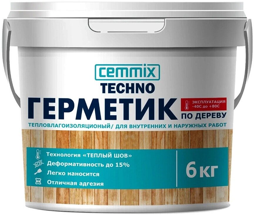 Акриловый герметик для дерева теплый шов Cemmix, 6 кг, белый