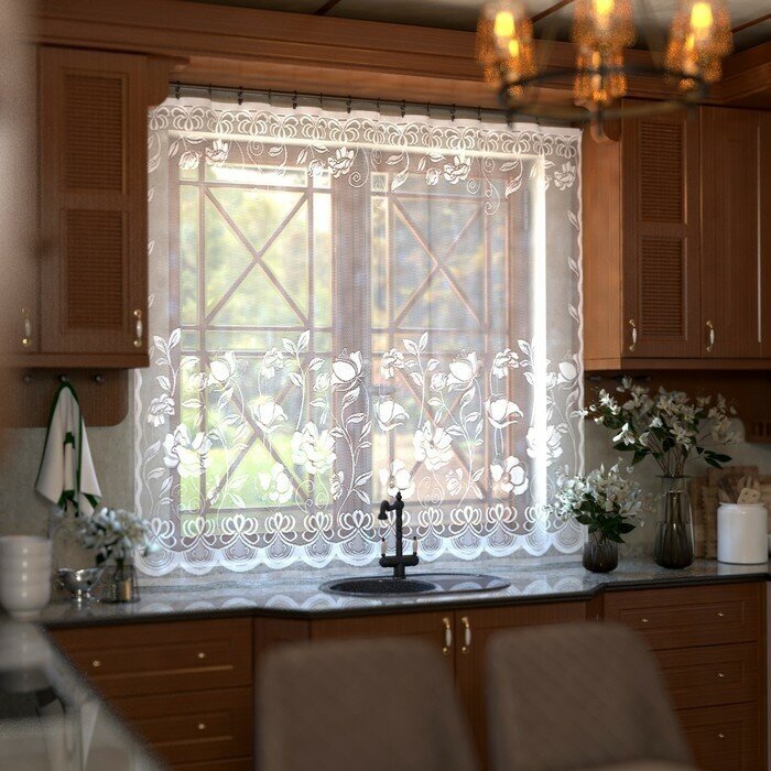 Лента Штора на кухню без шторной ленты 200х165 см цвет белый 100% полиэстер