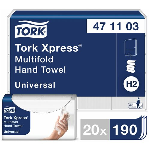 tork полотенца бумажные 3 1 слойные universal 23х22 см белые с тиснением 250 л 2 уп 23,4х21,3 см Полотенца бумажные (TORK (H2) Universal, 2-слойные, цвет натуральный. 471103 (190 листов/пачка)