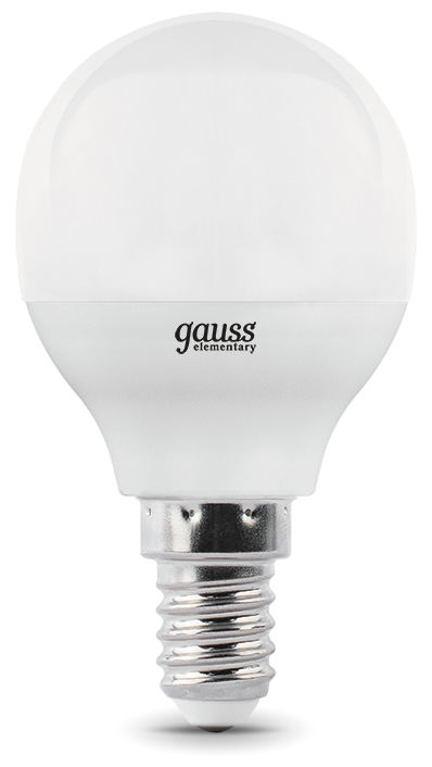 Лампа светодиодная gauss Elementary 53126, E14, G45, 6 Вт, 4100 К