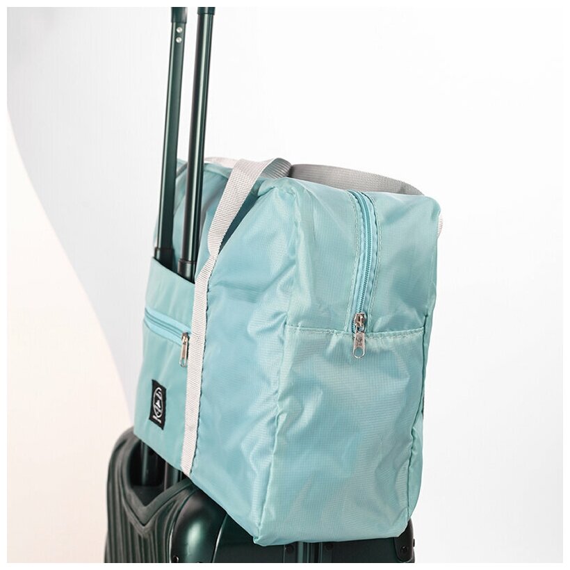 Сумка складная дорожная на чемодан на ручку водонепроницаемая 45х31х14; сумка дорожная женская ручная кладь для самолета; сумка чемодан, голубая - фотография № 4