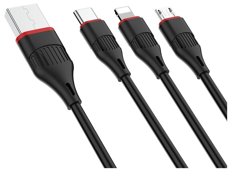 Кабель Borofone BX17 Enjoy 3 in 1 USB - Lightning+MicroUSB+Type-C, 1 м - фото №3