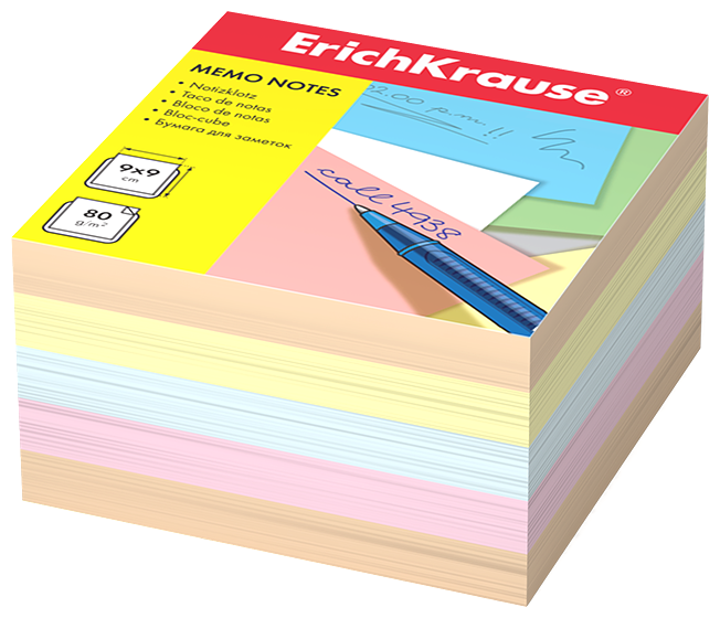 Бумага для заметок ErichKrause, 90x90x50 мм, 4 цвета