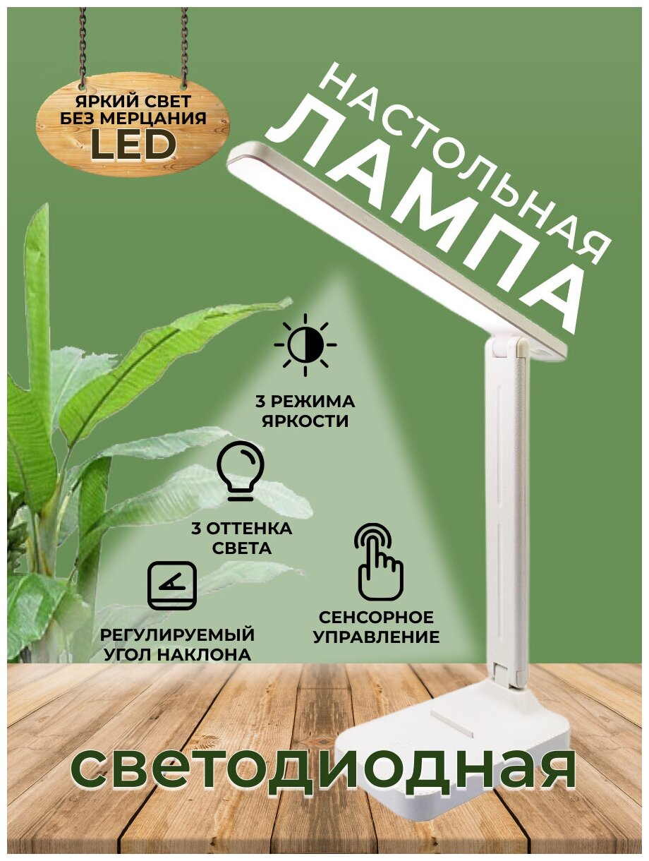 Лампа настольная беспроводная / Светильник, 3 режима, 12 LED ламп, зарядка micro usb, пластик, белая - фотография № 1