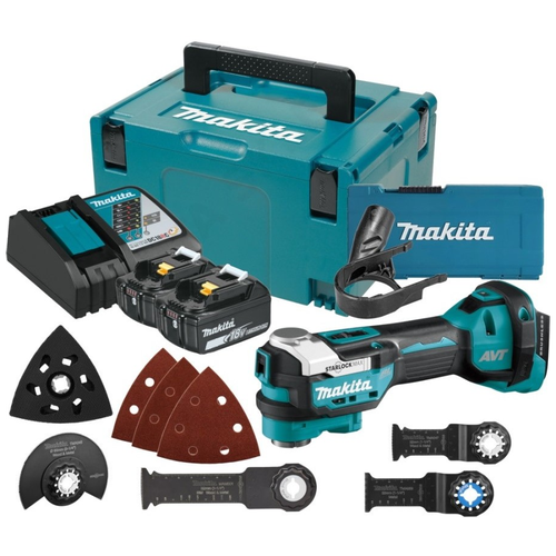 Аккумуляторный мультитул MAKITA DTM52RTJX1 LXT 18В, 10000-20000 об/мин. STARLOCK, XPT, AVT, BL, аккум.5.0х2 шт, быстрое з/у, с набором оснастки в кейсе зарядное устройство makita dc18sf четырехпортовое lxt 18в