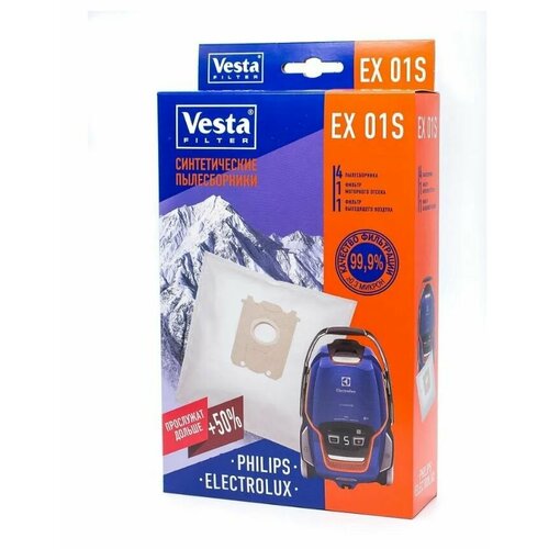 Пылесборники VESTA FILTER EX 01S синтетика комл. 4шт.+2 фильтра vesta filter синтетические пылесборники ex 01s белый 4 шт