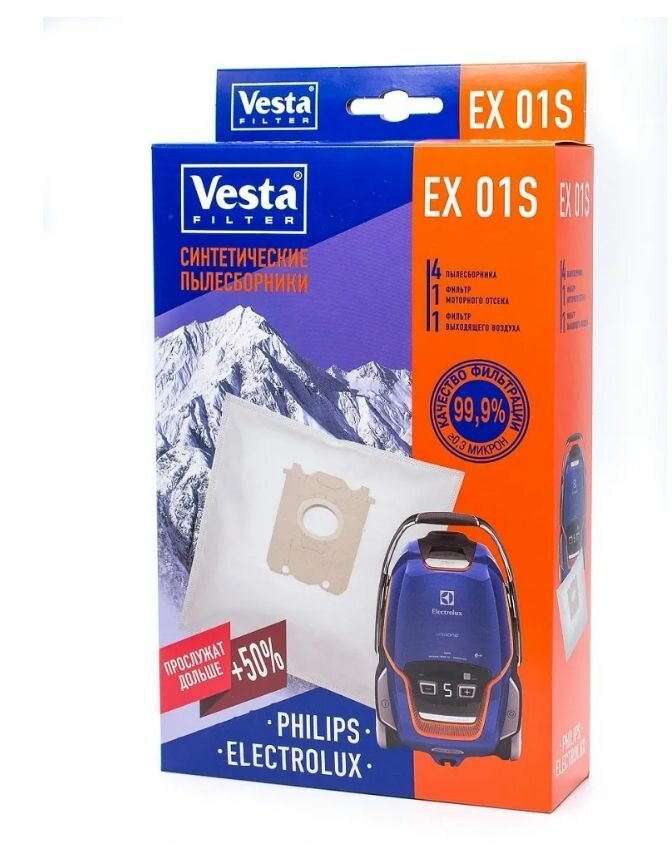 Пылесборники VESTA FILTER EX 01S синтетика комл. 4шт.+2 фильтра