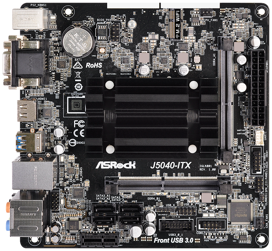 Материнская плата Asrock J5040-ITX 2xDDR4 mini-ITX AC`97 8ch(7.1) GbLAN+VGA+DVI+HDMI