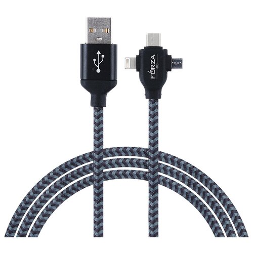 BY Кабель для зарядки 3 в 1 iP/Micro USB /Type-C, 1м, 2А, тканевая оплетка, чёрный кабель usb 2 0 a micro usb 5pin m m 1м 2 0 ritmix rcc 413 gaming black тканевая оплетка c двигающейся муфтой подставкой