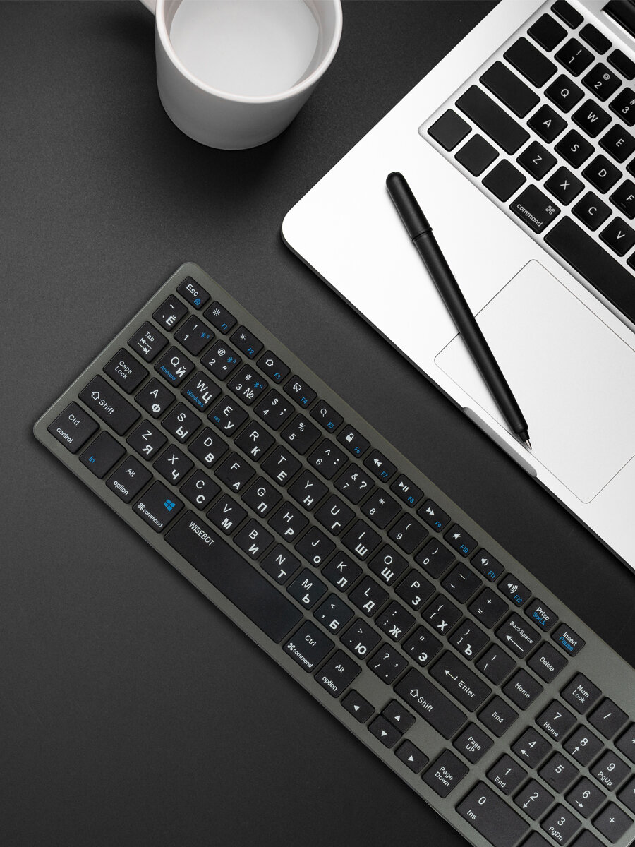 Клавиатура беспроводная перезаряжаемая полноразмерная стильная для ПК ноутбука планшетаартфона
