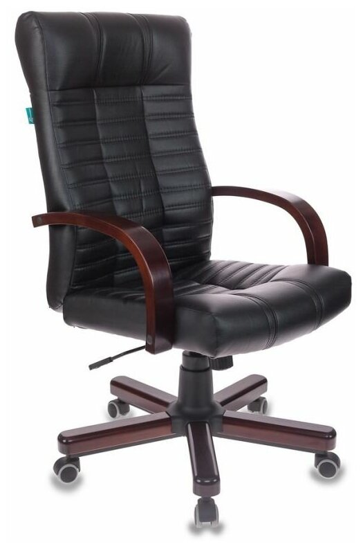 Кресло руководителя KB-10WALNUT черный, экокожа / Компьютерное кресло для директора, начальника, менеджера