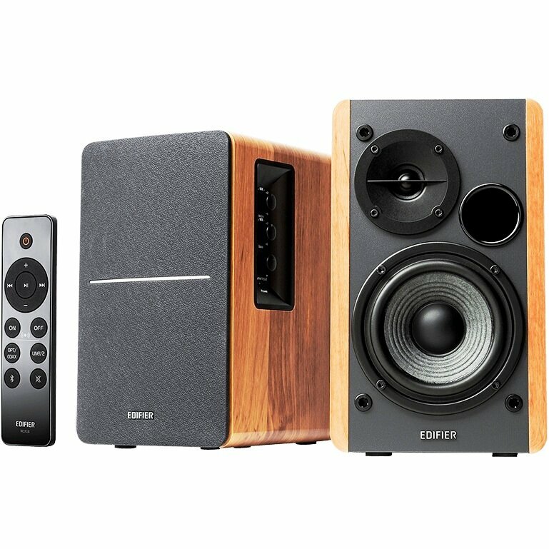 Колонки Edifier R1280DBs Brown мощность 42 Вт, Bluetooth v5.0, пульт - коричневое дерево и черный