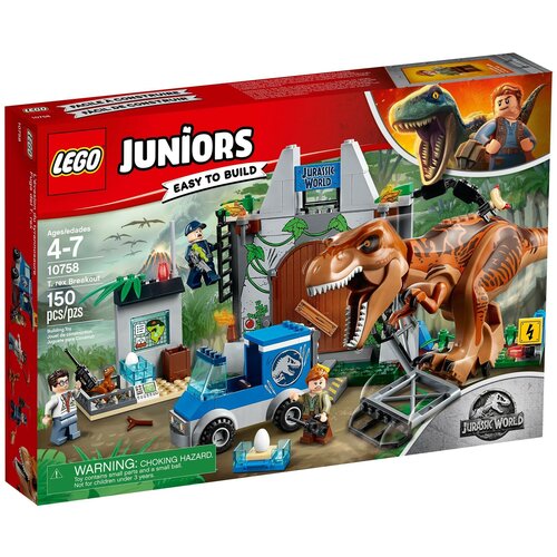 lego 75918 t rex tracker лего охота на ти рекса Конструктор LEGO Juniors 10758 Побег Ти-Рекса, 150 дет.