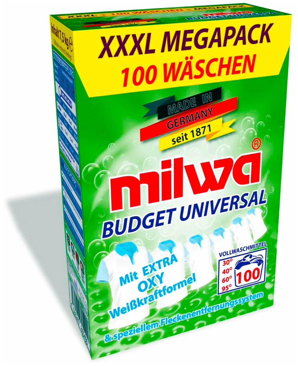 Стиральный порошок MILWA Budget OXY (7.5 кг), для белых и светлых тканей, 100 стирок
