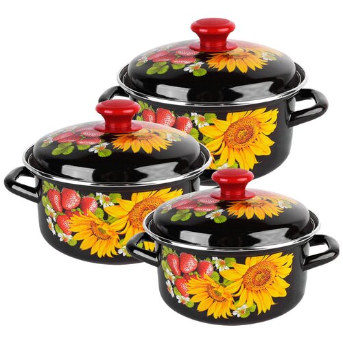 Набор кастрюль «Даша-1», 3 предмета: 1,5 л, 2,3 л, 3 л, индукция, цвет чёрный