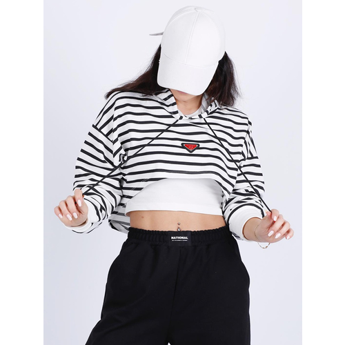 фото Комплект (топ и толстовка) 0554 для девочки белый в чёрную полоску, размер 146 турция