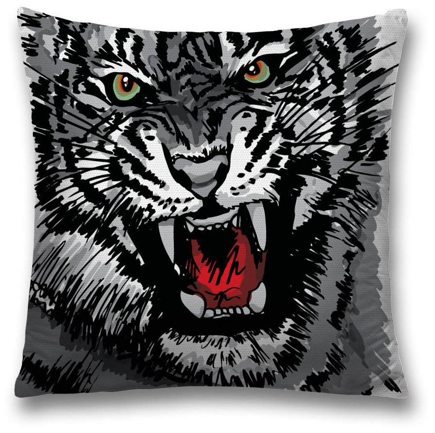 Наволочка декоративная на молнии, чехол на подушку JoyArty "Тигровая агрессия" 45х45 см