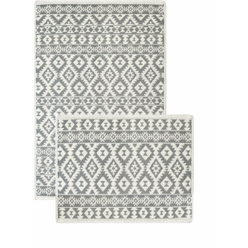 Комплект универсальных ковриков из хлопка 60х100 , 50х60 кремовый-серый Турция