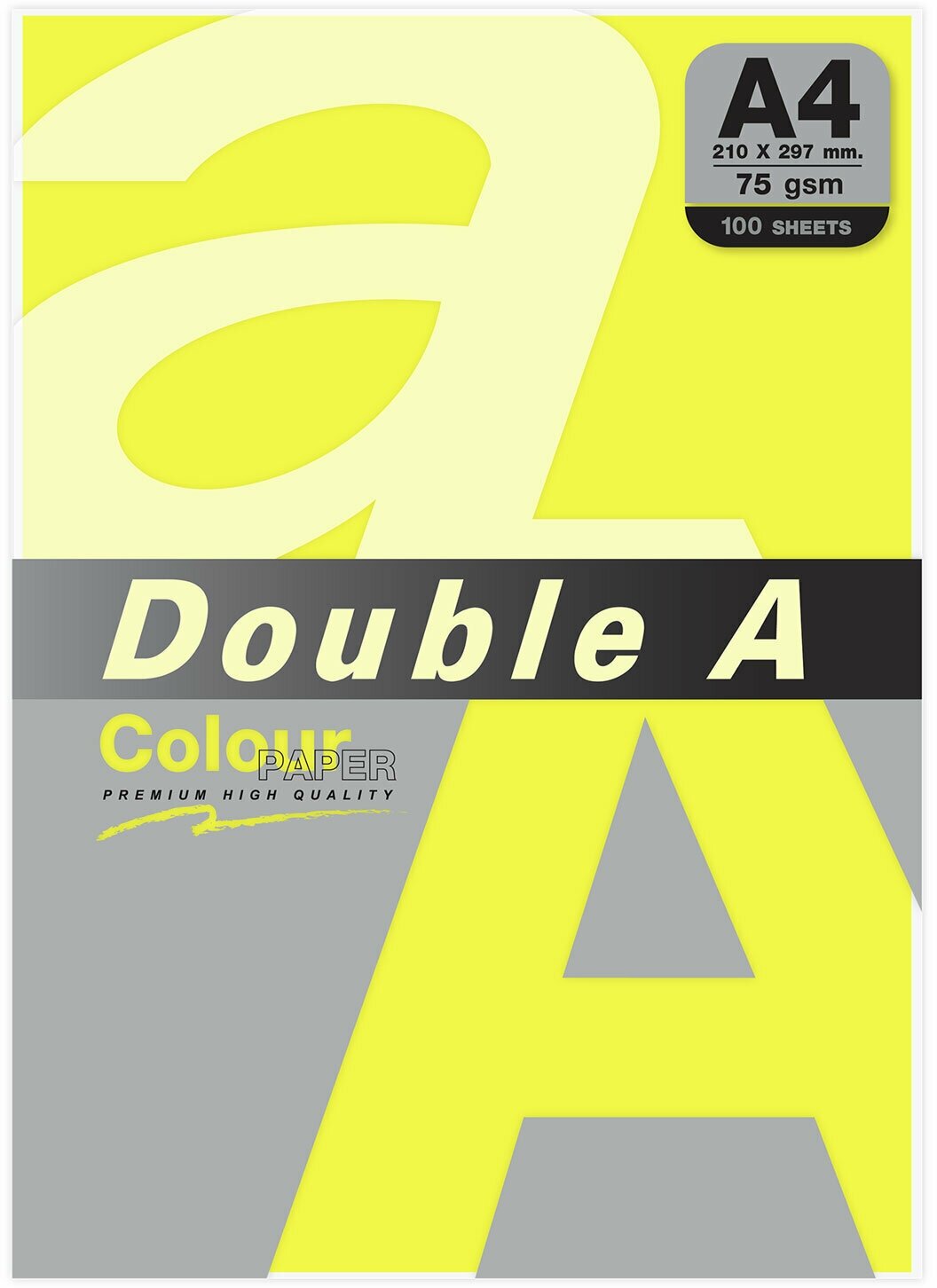 Бумага цветная DOUBLE A А4 75 г/м2 100 л неон желтая
