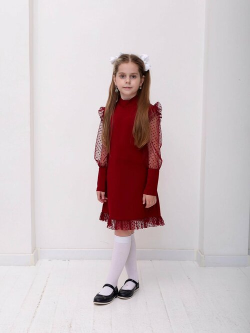 Школьное платье Wunderkind, трикотаж, размер 30/128, бордовый