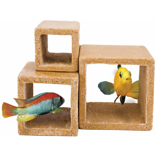 Декорация PENN-PLAX, каменный КУБ пластик 3шт/уп, 9,8х6, 9,8х7,9, 9,8х10 см