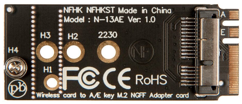 Адаптер-переходник для установки платы Wi-Fi AirPort Bluetooth (6+12 Pin) в разъем M.2 A+E Key / NFHK N-13AE