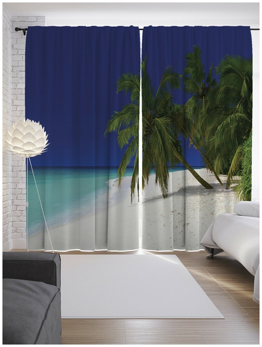 Шторы, фотошторы JoyArty "Вечерний пляж" из ткани сатен, 2 полотна 145x265 см, шторная лента и крючки - фотография № 10
