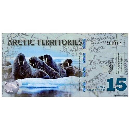 Арктические территории 15 долларов 2011 г. /Моржи/ UNC