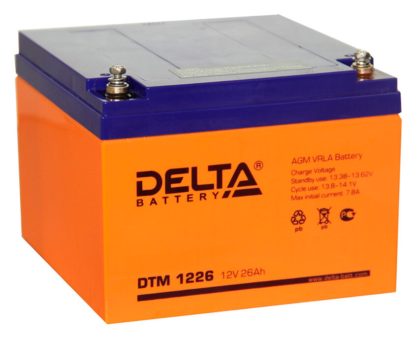 АКБ ИБП 12 В 26 А/ч о. п. Delta DTM AGM 166 х 175 х 125 DELTA AVTO DTM 1226 | цена за 1 шт