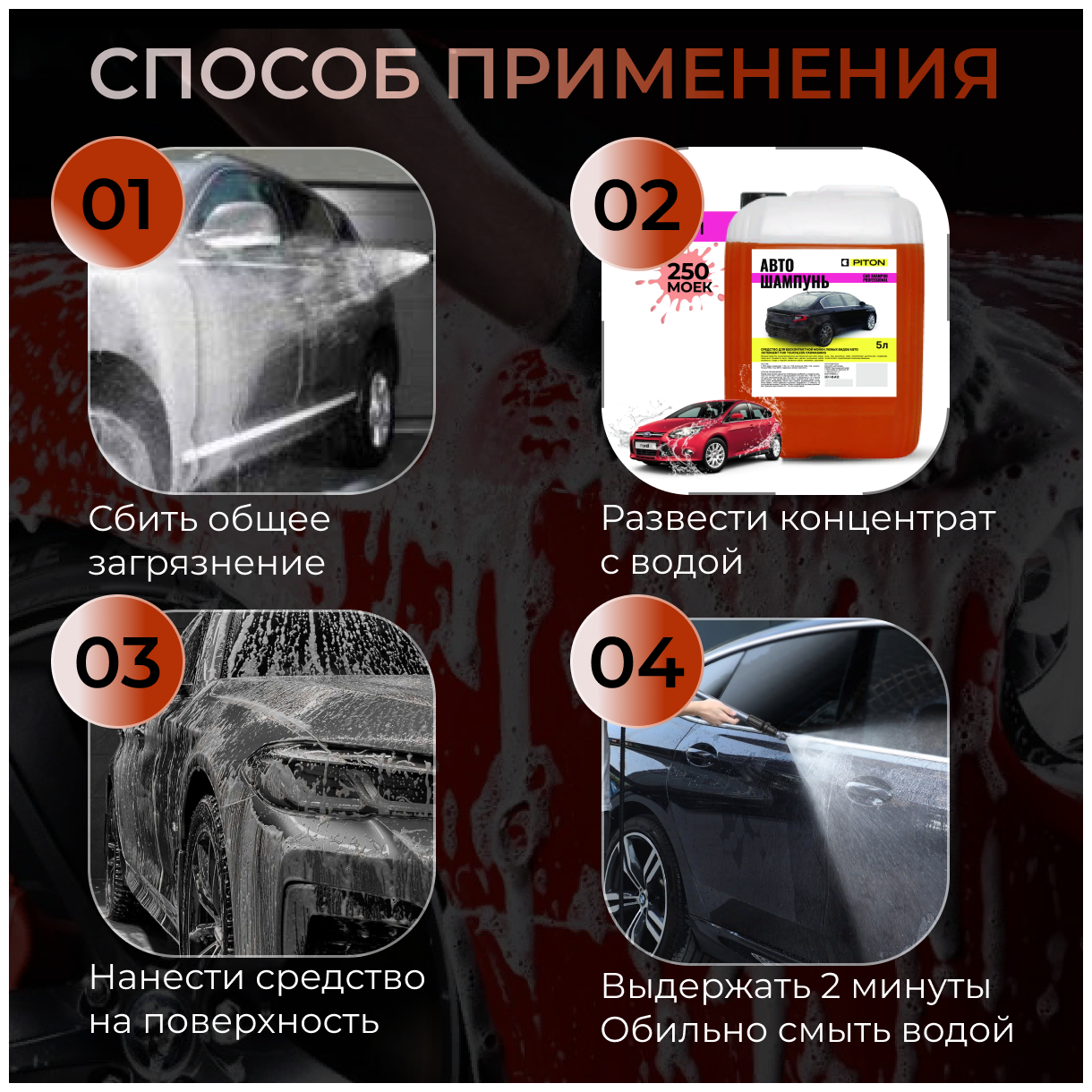 Автошампунь концентрат для бесконтактной мойки Piton CAR SHAMPOO PROFESSIONAL 5 л