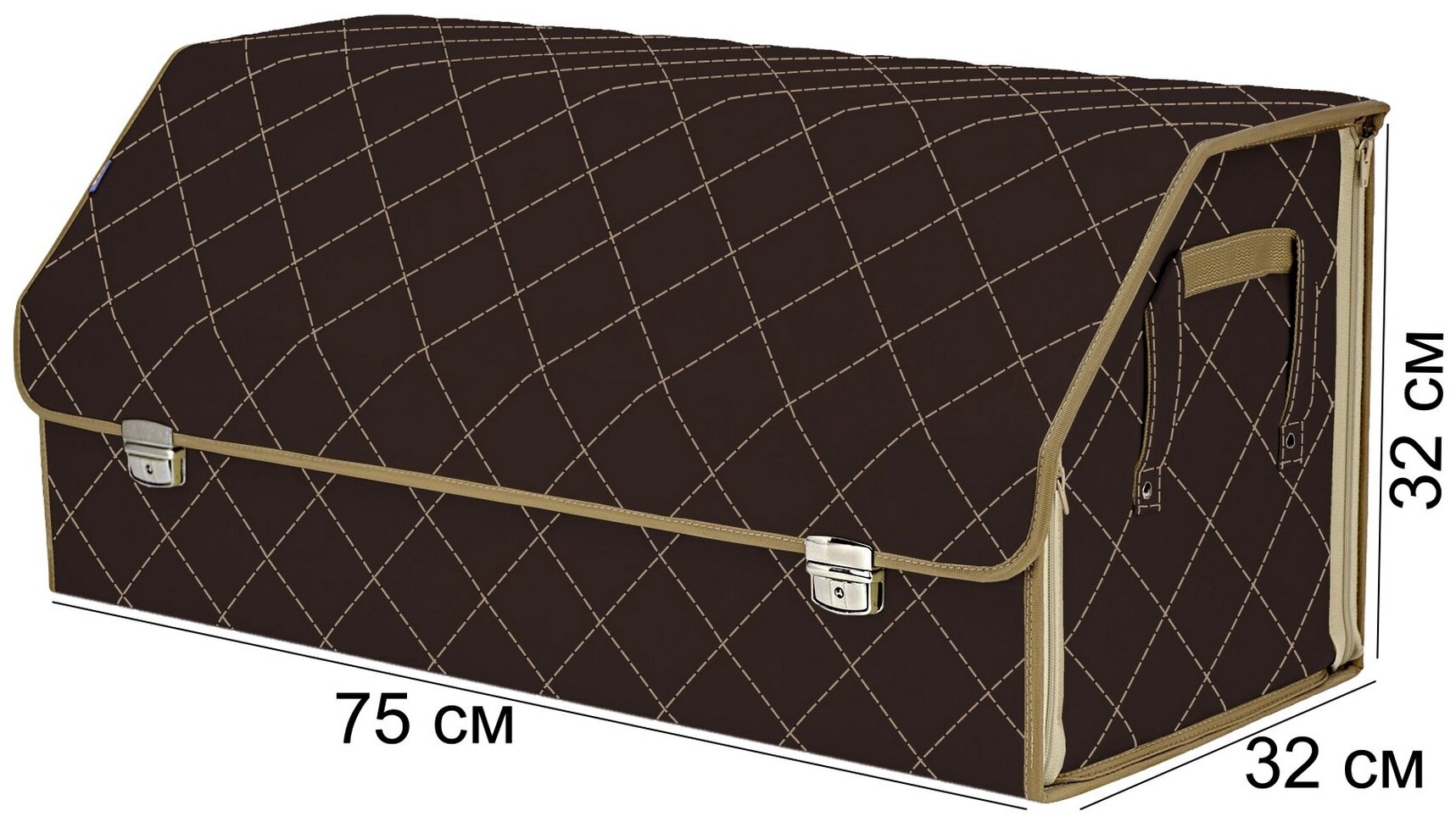 Органайзер в багажник "Союз Премиум" (размер XXL).Искожа.Цвет: коричневый с бежевой прострочкой ромб