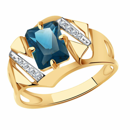 фото Кольцо александра, золото, 585 проба, фианит, лондон топаз, размер 17.5