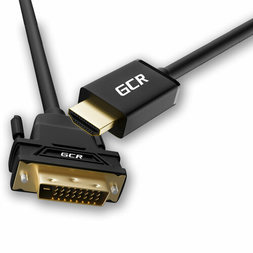 Кабель HDMI DVI двунаправленный GCR 1 метр для мониторов телевизоров и компьютеров Dual Link 19M / 25M 24К GOLD Full HD черный