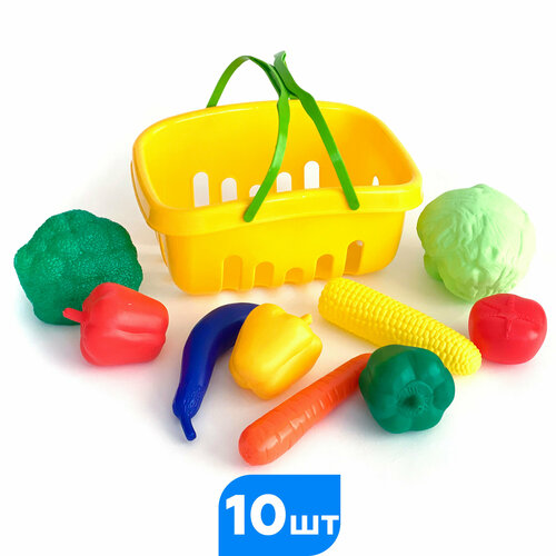 Корзинка детская для супермаркета с игровым набором овощей игрушечных MEGA TOYS корзина для игрушек 792₽