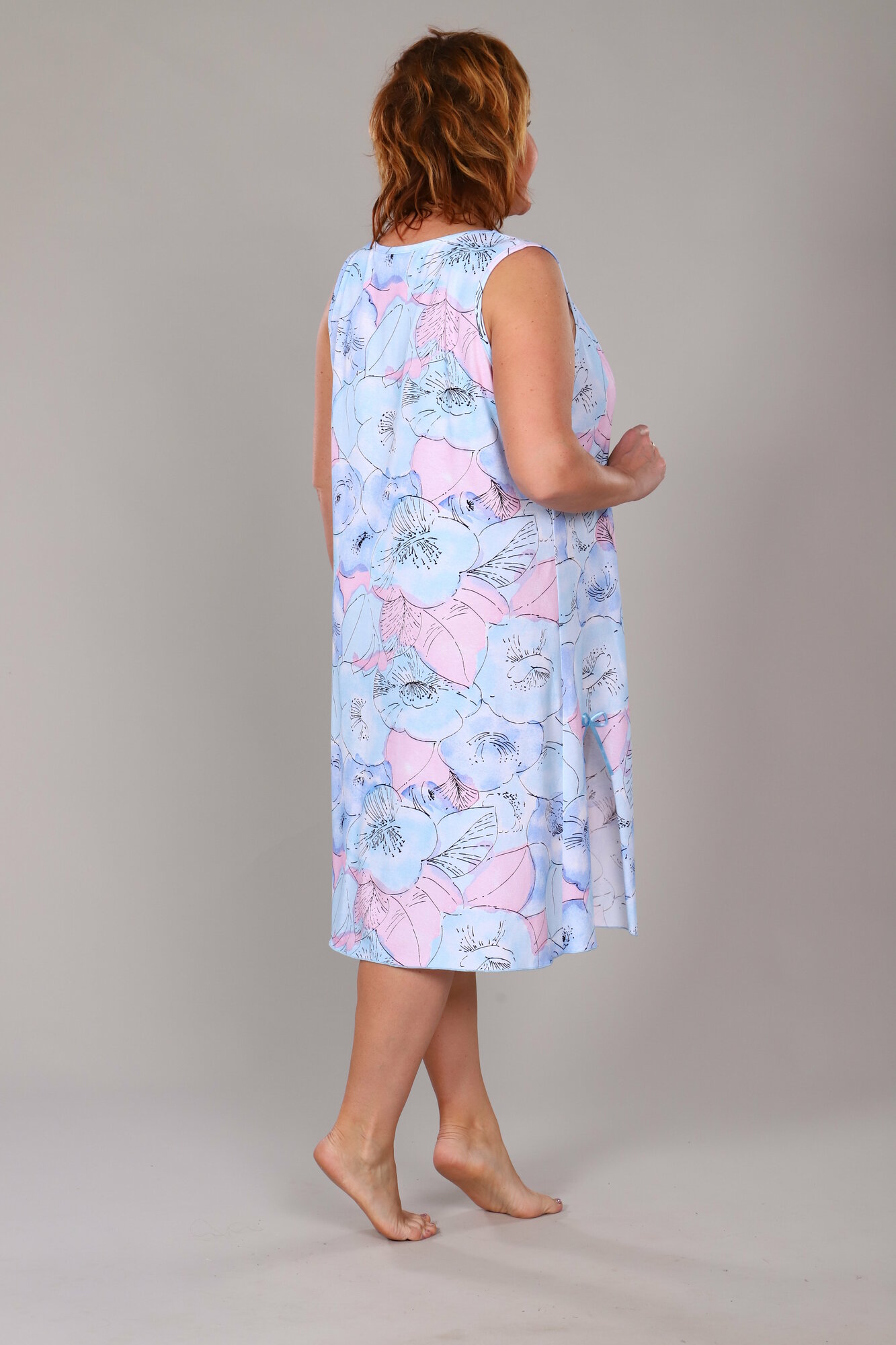 Сорочка IvCapriz средней длины, без рукава, без карманов, трикотажная, банный, размер 50, голубой, розовый - фотография № 4