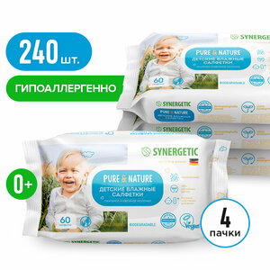 Влажные салфетки Pure&Nature Пантенол и овсяное молочко, липучка, 60 шт, 4 уп.