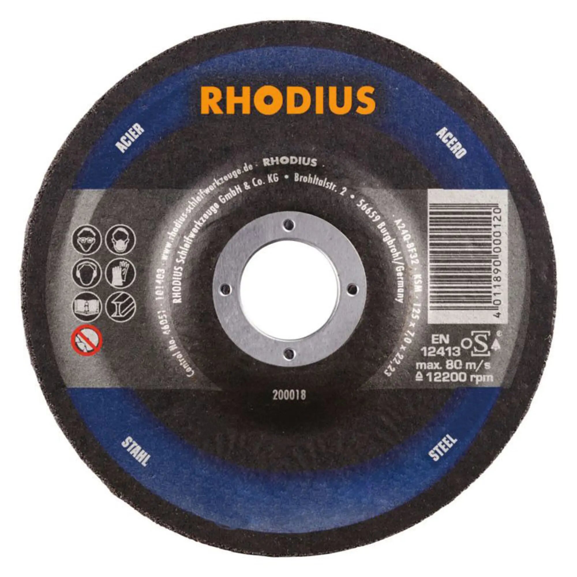 Зачистной обдирочный шлифовальный диск по стали RHODIUS диаметр 115 толщина 70 посад диаметр 223