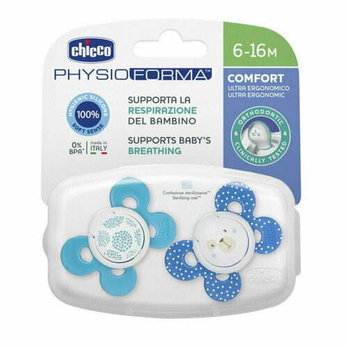 Силиконовая Physio Comfort 6-16 мес. 2 шт. Blue/Мишка/Одуванчики