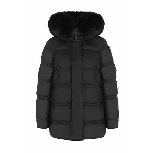 фото  куртка peuterey, демисезон/зима, средней длины, силуэт прямой, карманы, капюшон, размер 46, черный