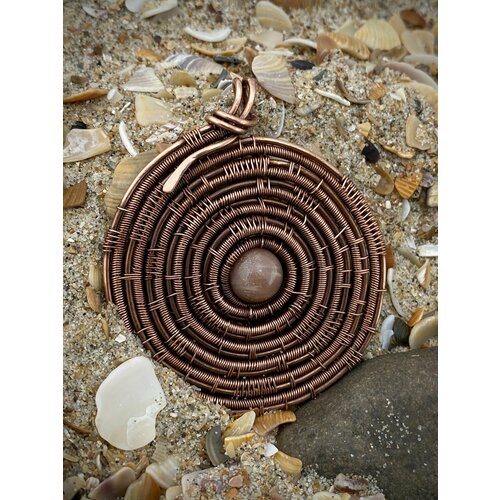 Медный кулон натуральный солнечный камень / идеи подарка девушке подруге