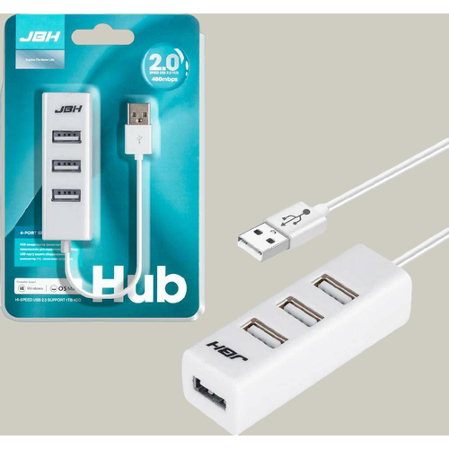 HUB USB JBH H-03 на 4 USB 2.0 белый usb hub провод 30см usb концентратор usb 3 0 на 4 порта hub разветвитель портативный 480mbps usb хаб для периферийных устройств черный