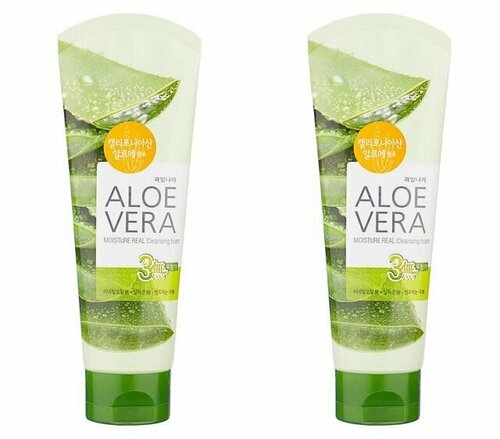 Welcos Kwailnara Пенка для лица увлажняющая с алоэ вера Aloevera Moisture Real Cleansing Foam, 150 гр, 2 шт