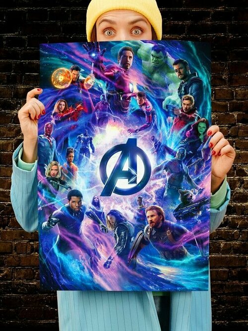 Постер интерьерный Мстители логотип 2, 70х46 см. Матовый яркий. The Avengers Все вместе Железный человек Тони Старк Стражи Галактики Танос
