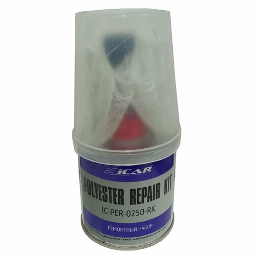 Смола полиэфирная ICAR POLYESTER REPAIR KIT для ремонта c стекломатом 25смх50см 250г + отвердитель 5г (комплект)