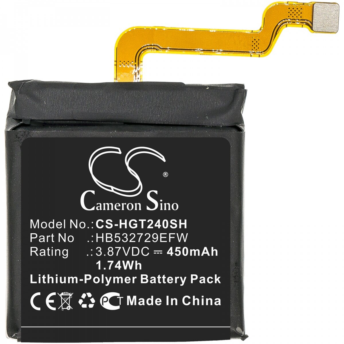 Аккумулятор CameronSino CS-HGT240SH для часов Huawei GT2 Pro (HB532729EFW) 450mah