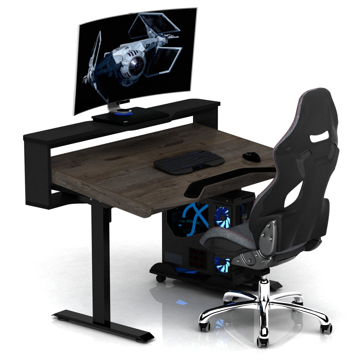 Геймерские игровые столы и кресла Регулируемый по высоте и углу наклона столешницы компьютерный геймерский стол с электроприводом DX ELECTRIC PHANTOM Амберг